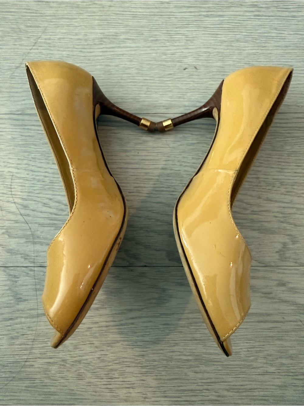 Tory Burch Sally Peep Toe Wedge Pumps Nude Size 6.5 - Picture 2 of 7
